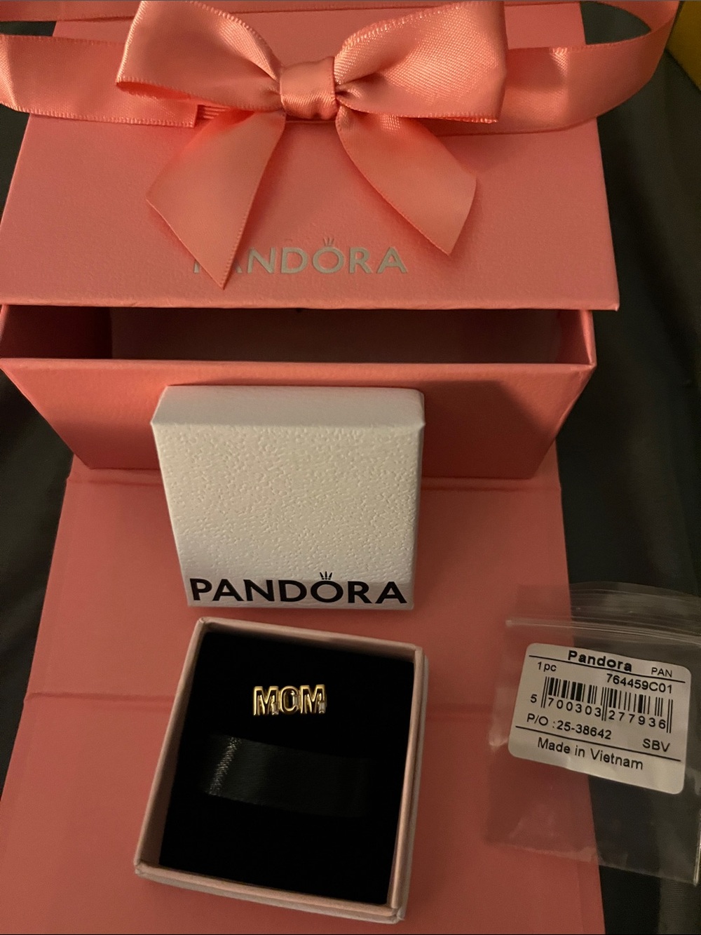 Pandora Mom Charm in yellow gold with baguettes